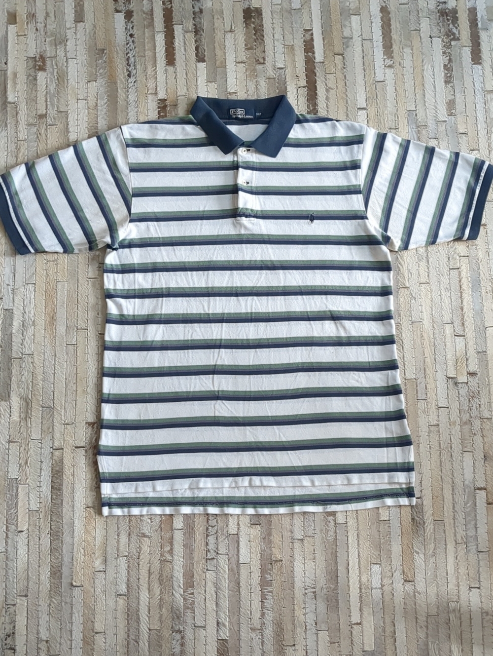 Polo Ralph Lauren Men's XLT Vintage 90s Striped Navy, Purple, Green Polo Shirt
